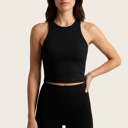 Essential Ribbed High-Neck Cropped Tank Top