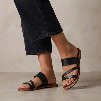 Multi-Strap Flat Sandals with Textured Grained Footbed