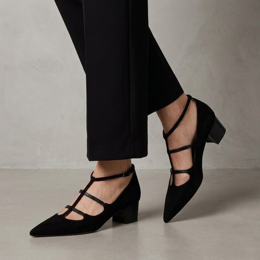 Pointed Toe Mary Jane Flats with Multi-Strap Detail