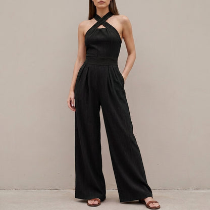Elegant Cross Halter Wide Leg Jumpsuit