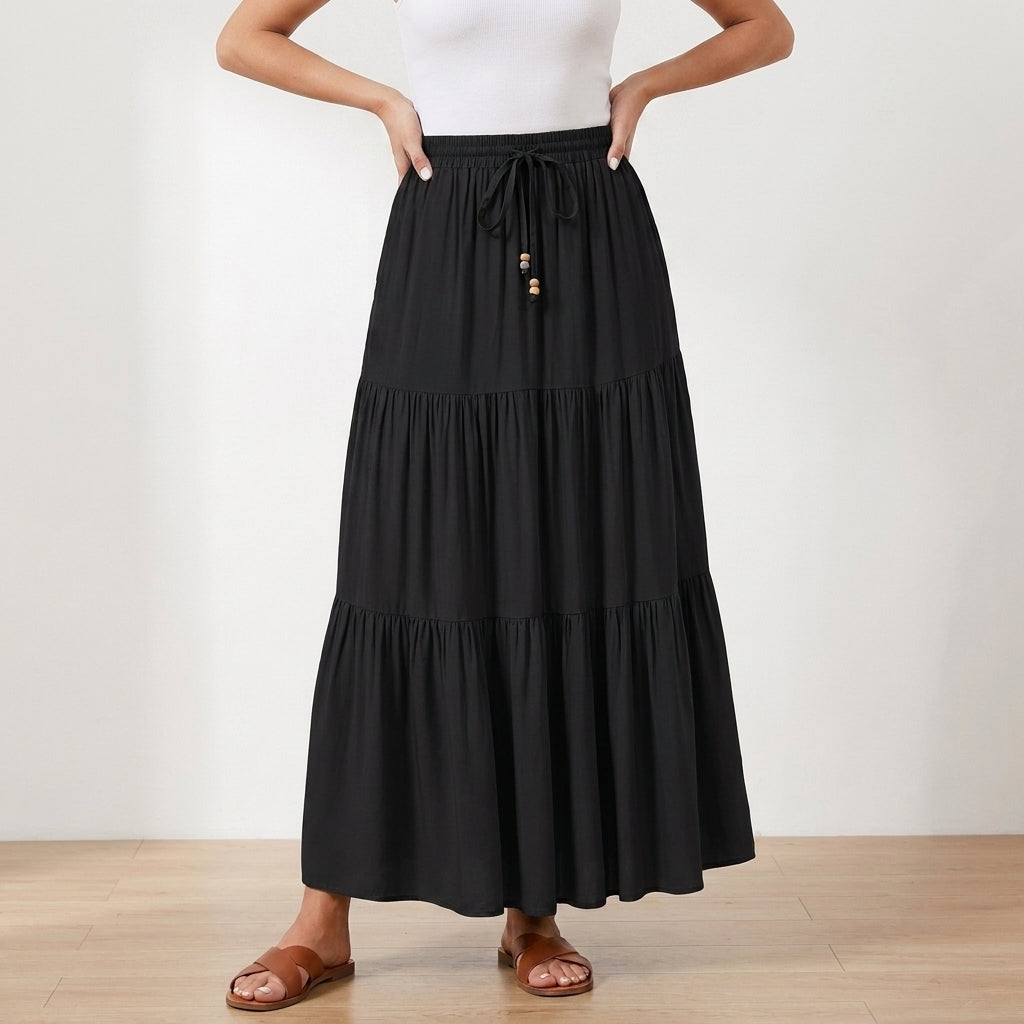 Flowing Tiered Maxi Skirt with Adjustable Waist Tie
