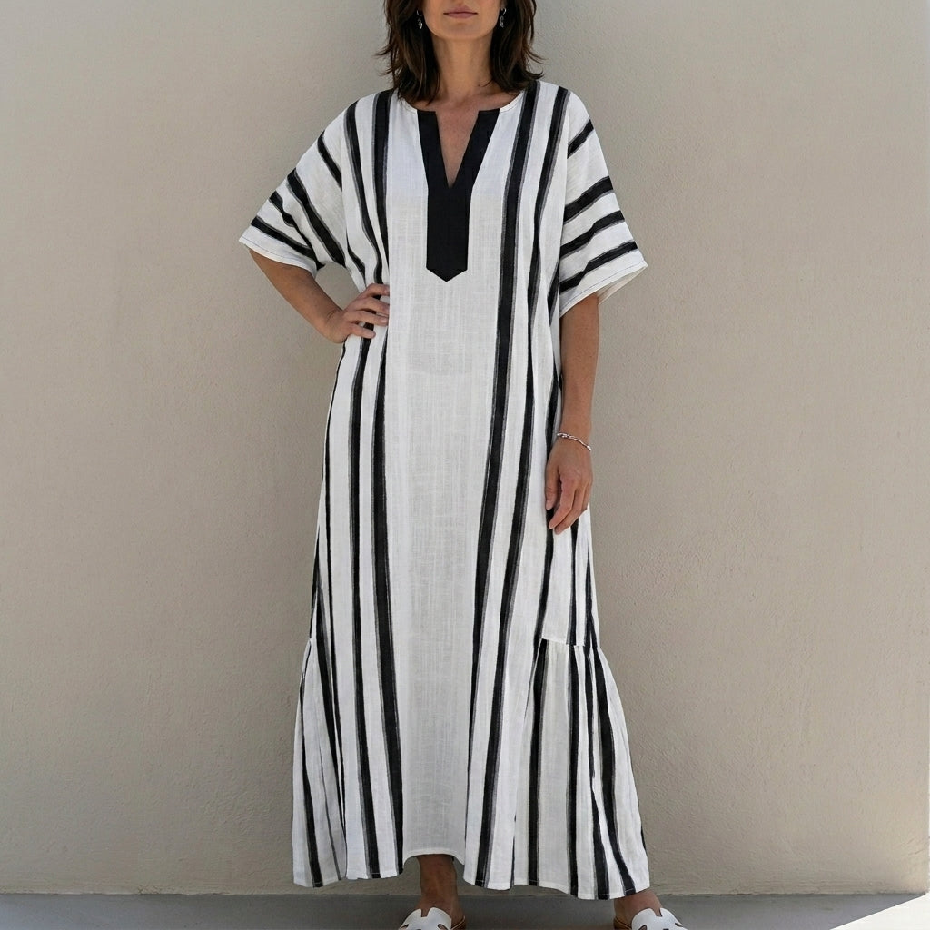 Relaxed Striped Caftan Maxi Dress for Coastal Escapes