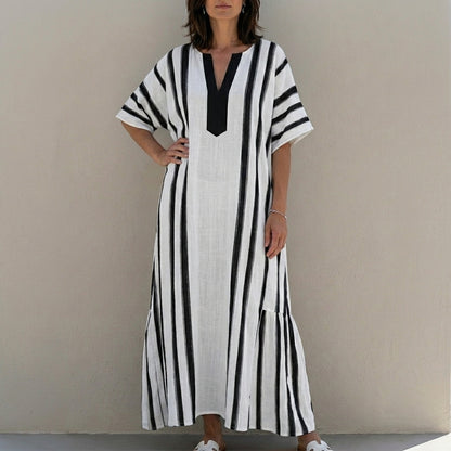 Relaxed Striped Caftan Maxi Dress for Coastal Escapes