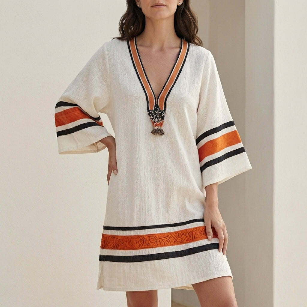Mediterranean Escape Embroidered Resort Mini Dress