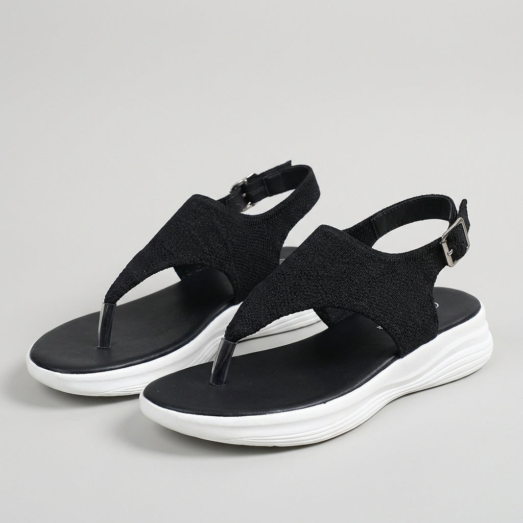 Knit Slingback Platform Sport Sandals with Adjustable Buckle Closure
