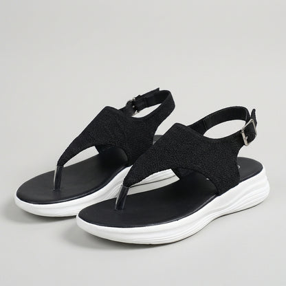 Knit Slingback Platform Sport Sandals with Adjustable Buckle Closure