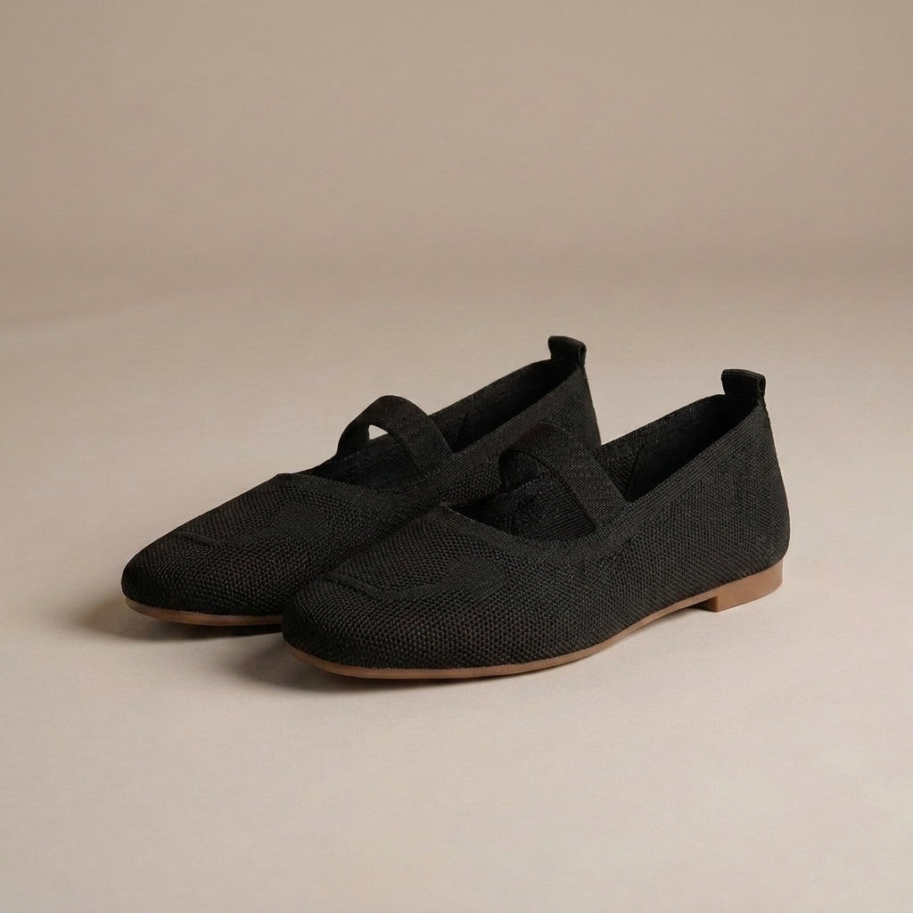 All-Day Comfort Knitted Mesh Ballerina Flats with Mary Jane Strap