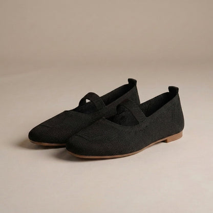All-Day Comfort Knitted Mesh Ballerina Flats with Mary Jane Strap