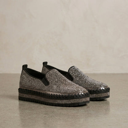 Slip-On Loafers with Rhinestone Embellishment and Platform Sole