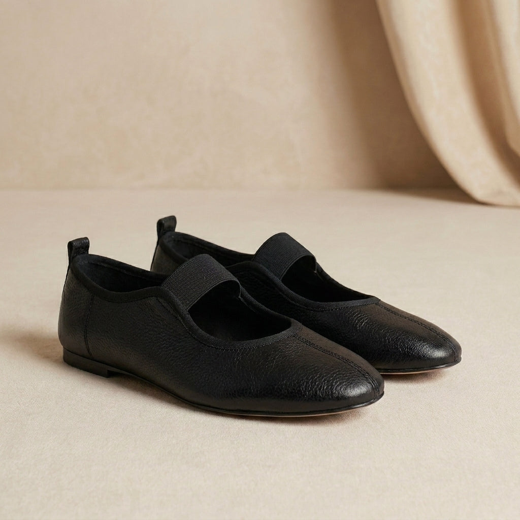 Pebbled Grain Ballerinas with Elasticated Trim and Seam Detail