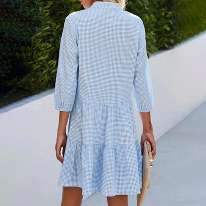 Tiered Gingham Shirt Dress with Mandarin Collar for Breezy Summer Style
