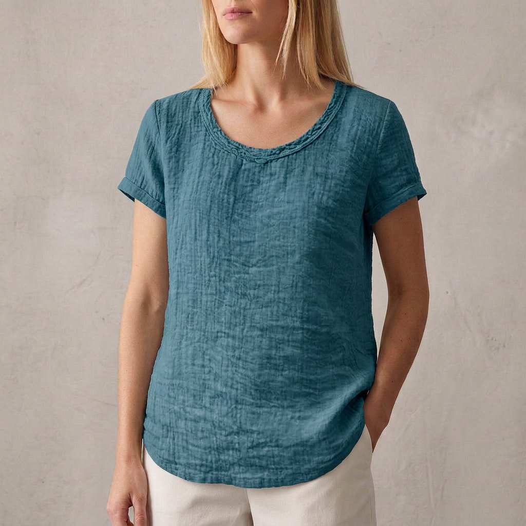 Relaxed Fit T-Shirt with Rounded Hem and Cuffed Sleeves