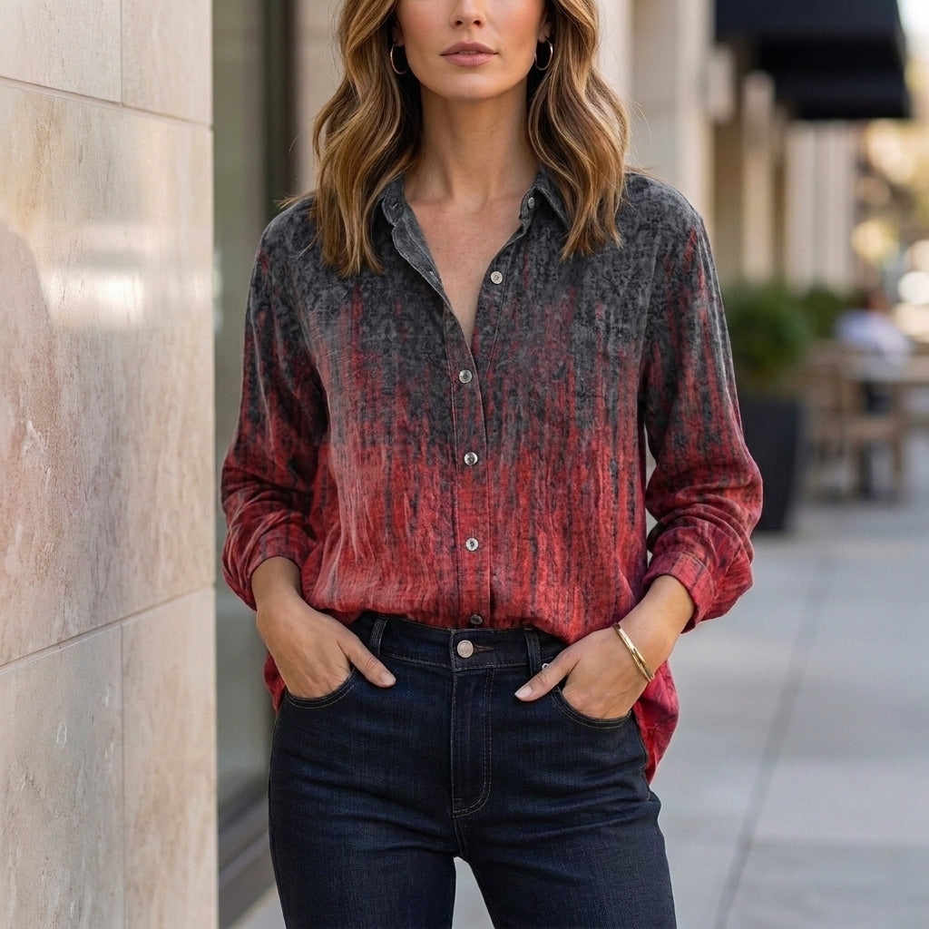 Abstract Print Oversized Blouse with Relaxed Coastal Resort Silhouette