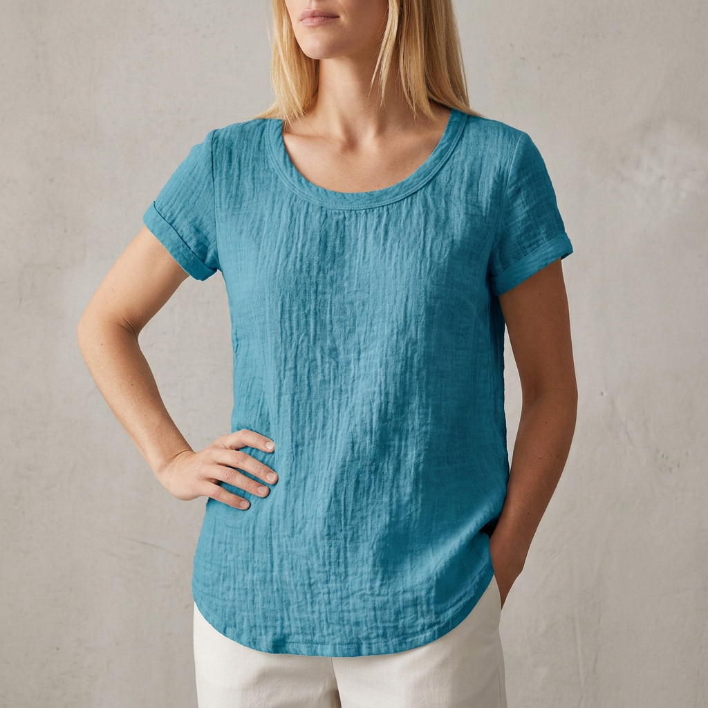 Relaxed Fit T-Shirt with Rounded Hem and Cuffed Sleeves