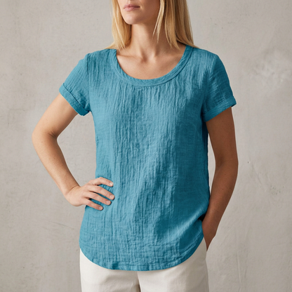 Relaxed Fit T-Shirt with Rounded Hem and Cuffed Sleeves