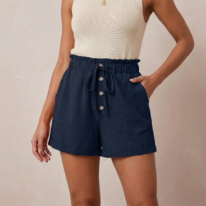 High Waist Woven Wide-Leg Shorts with Paperbag Waist and Drawstring