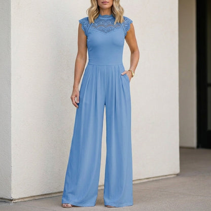 Graceful Lace Yoke Wide-Leg Jumpsuit