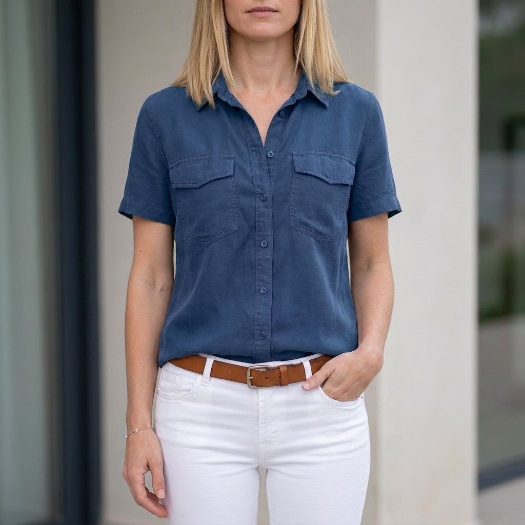 Tailored Utility Button-Up Shirt with Flap Pocket Details