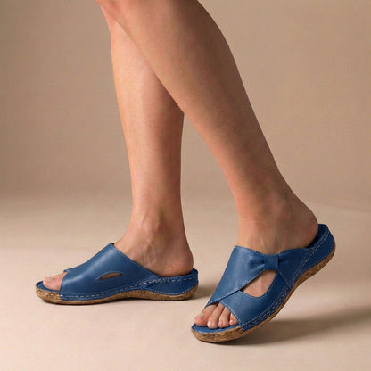 Luxury Leather Orthopedic Slip-On Sandals with Decorative Bow Detail