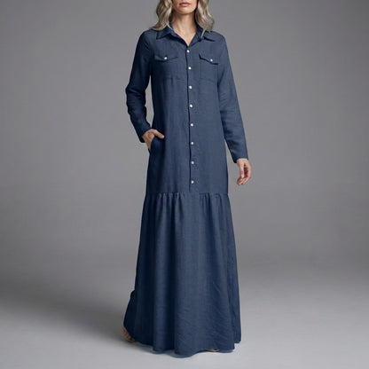 Coastal Breeze Button-Front Flowing Maxi Shirt Dress