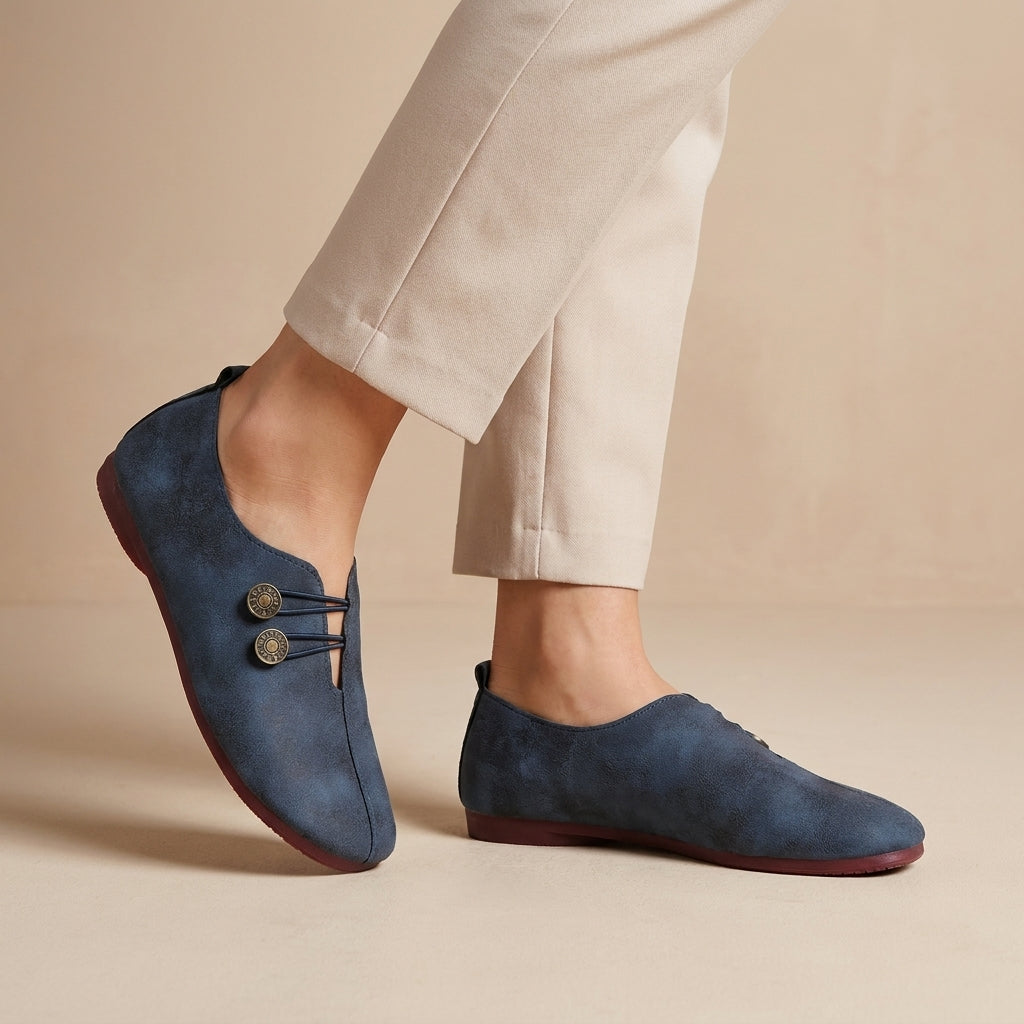 Vintage-Inspired Slip-On Flats with Button Accent