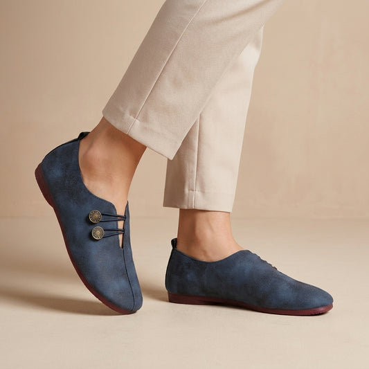 Vintage-Inspired Slip-On Flats with Button Accent