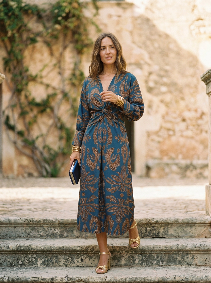 Flowing A-Line Maxi Dress with V-Neck and Tie-Knot Waist for Special Occasions