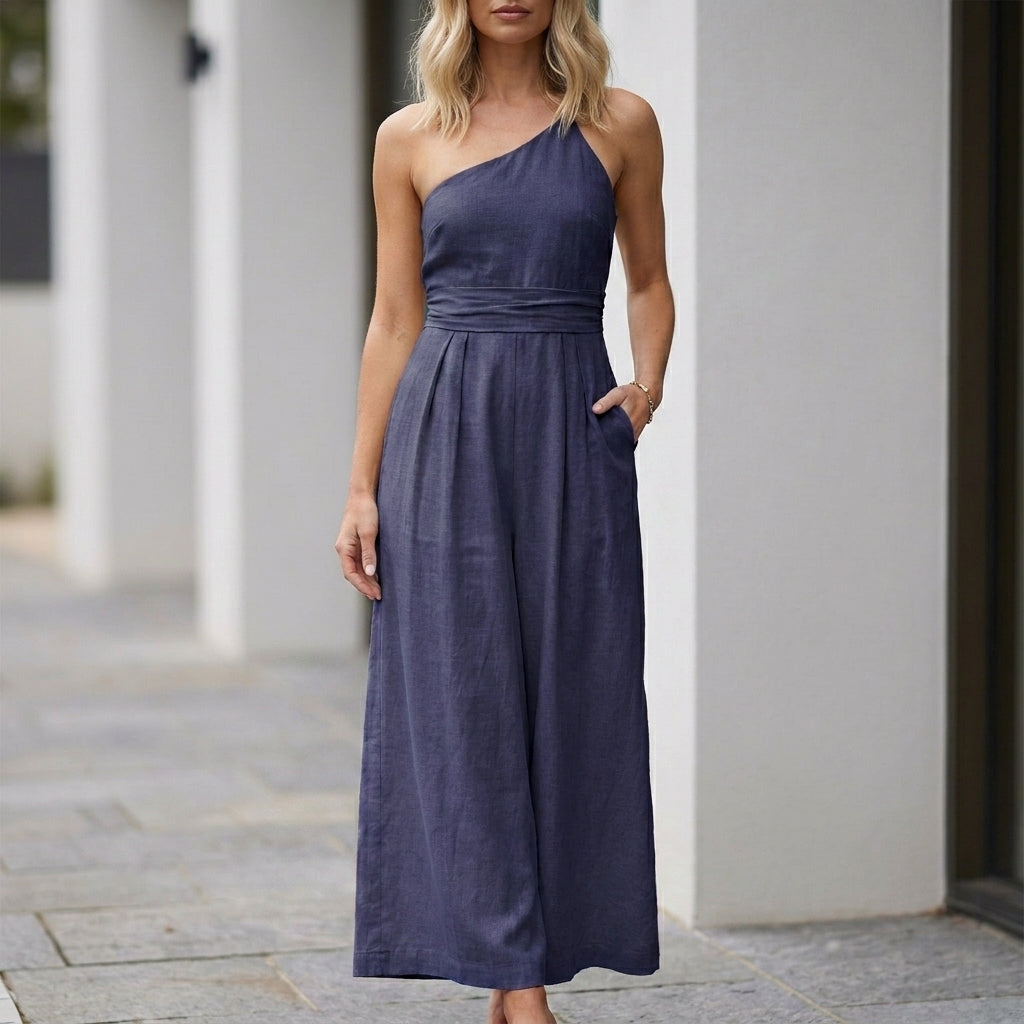 Coastal Grace One-Shoulder Wide-Leg Jumpsuit