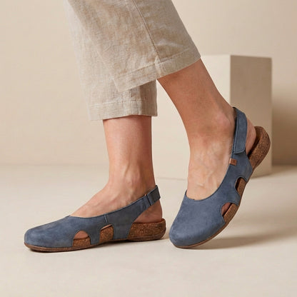 Orthopedic Closed-Toe Slingback Sandals with Cork Sole and Cut-Out Detail
