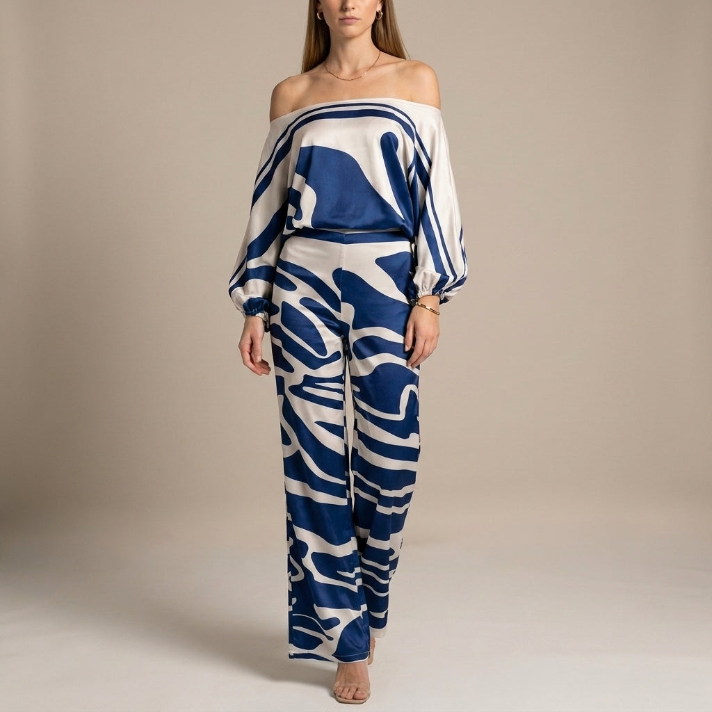 Off-The-Shoulder Two-Piece Set with Draped Sleeves