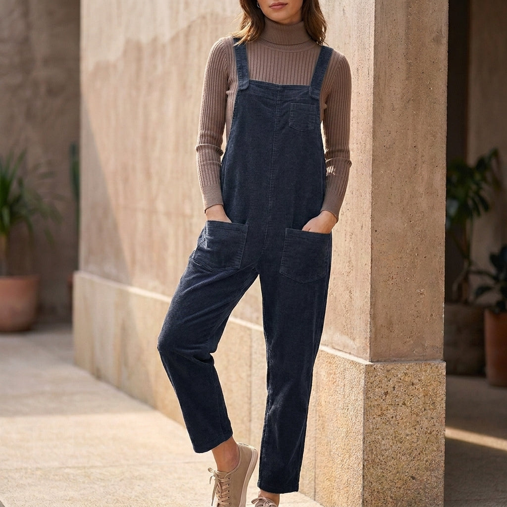 Oversized Ribbed Jumpsuit Set with Long-Sleeve Layer and Utility Pockets