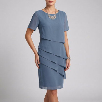 Flowing Tiered Dress with Ruffled Sheer Sleeves