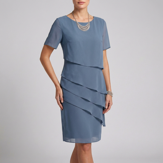 Flowing Tiered Dress with Ruffled Sheer Sleeves
