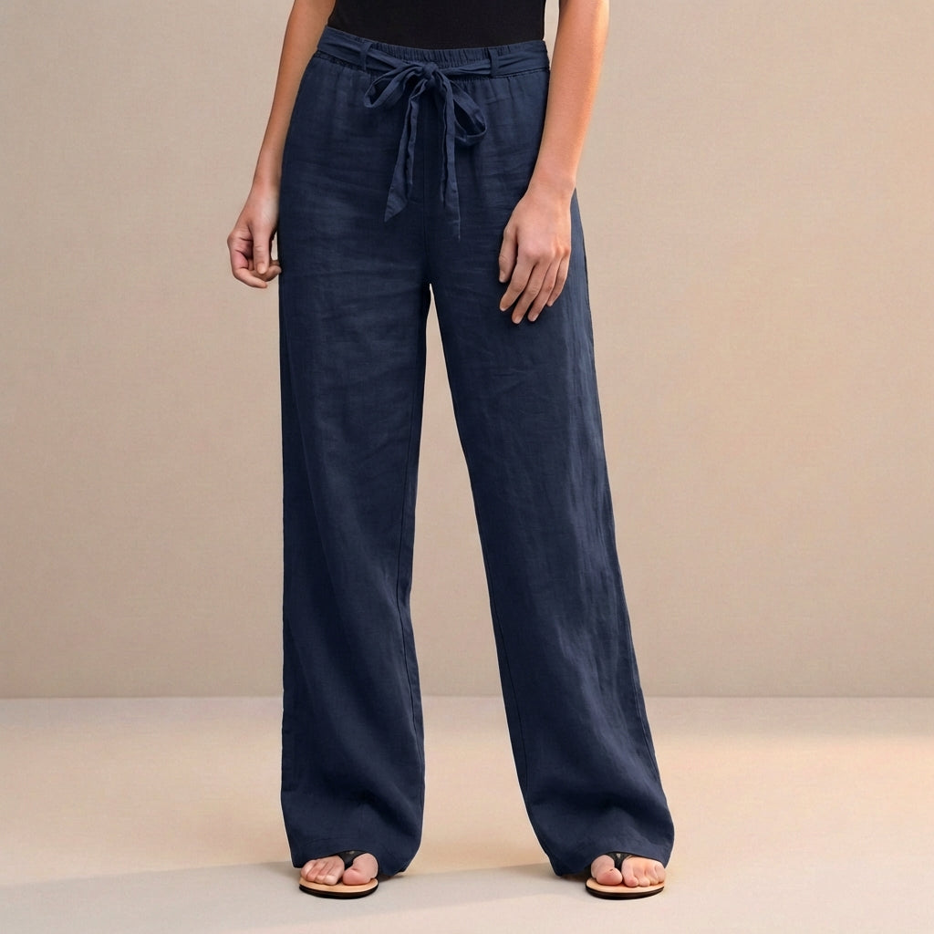 High-Waist Wide-Leg Trousers with Self-Tie Waistdetail