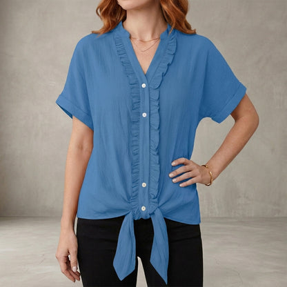 Willow Grace Ruffle Trim Tie-Front Blouse