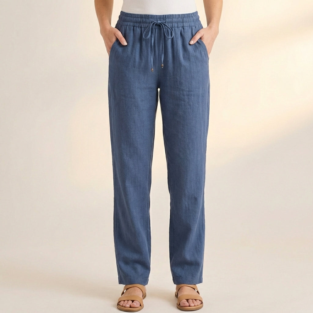 Relaxed Ankle-Length Pants with Drawstring Waist and Pockets