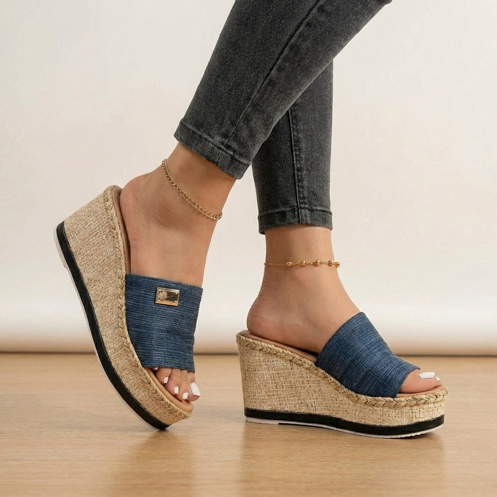Textured Strap Espadrille Wedge Sandals