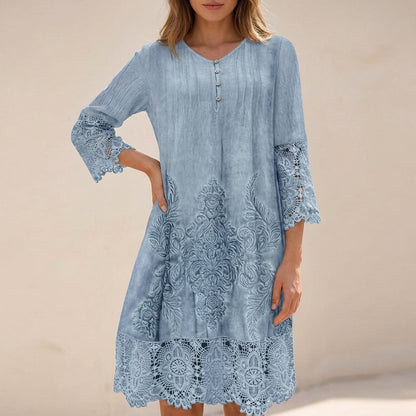 Bohemian Embroidered Tunic Dress with Lace Trim and Flowing Silhouette