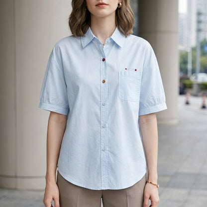 Classic Puff Sleeve Button-Front Everyday Shirt Blouse