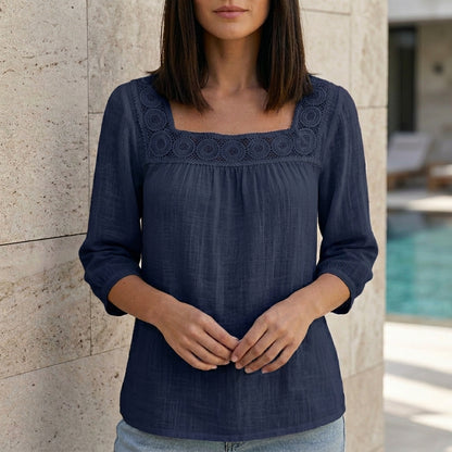Lace Trim Square Neck Relaxed Blouse