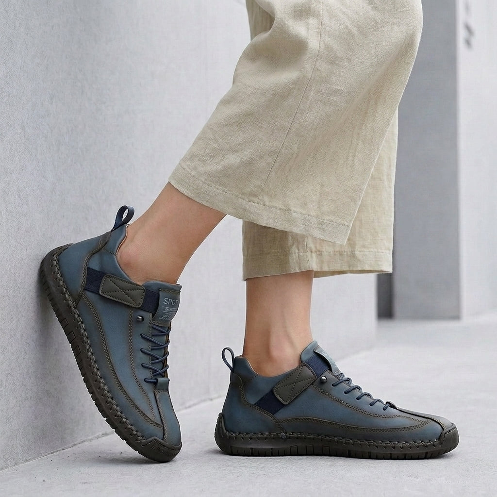 Hand-Stitched Moc-Toe Lace-Up Sneakers for Casual Elegance