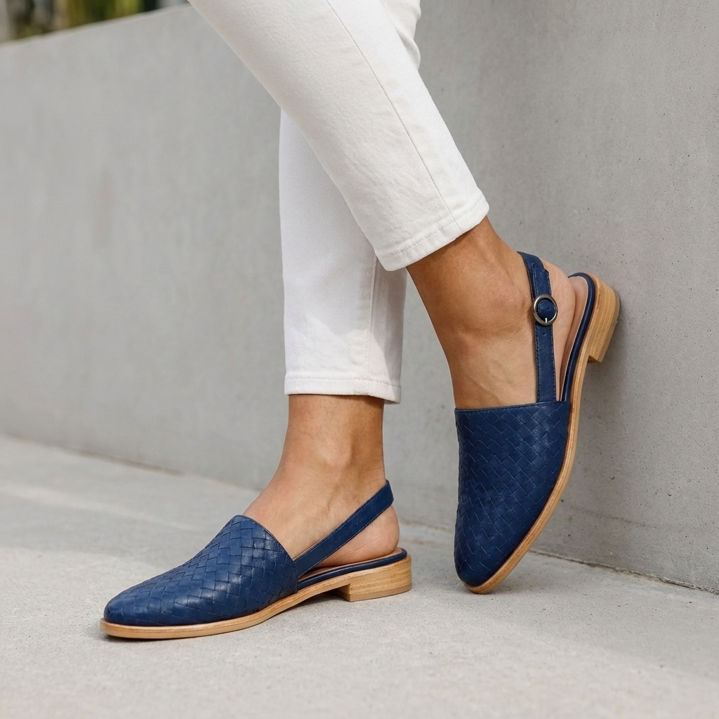 Luxury Woven Slingback Flats with Adjustable Ankle Strap