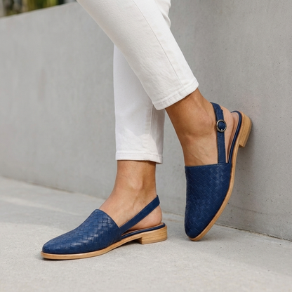 Luxury Woven Slingback Flats with Adjustable Ankle Strap