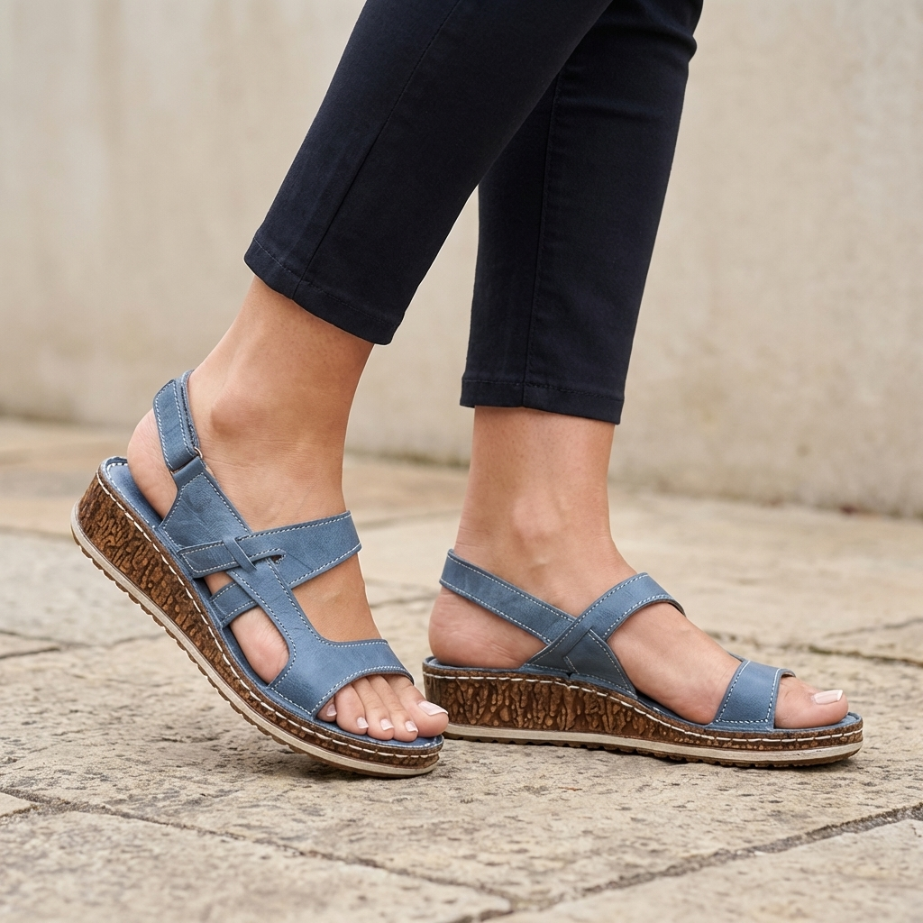 Maria Multi-Strap Wedge Sandals with Textured Platform and Adjustable Ankle Strap