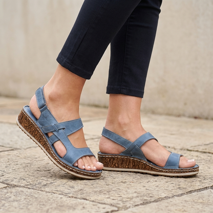 Maria Multi-Strap Wedge Sandals with Textured Platform and Adjustable Ankle Strap