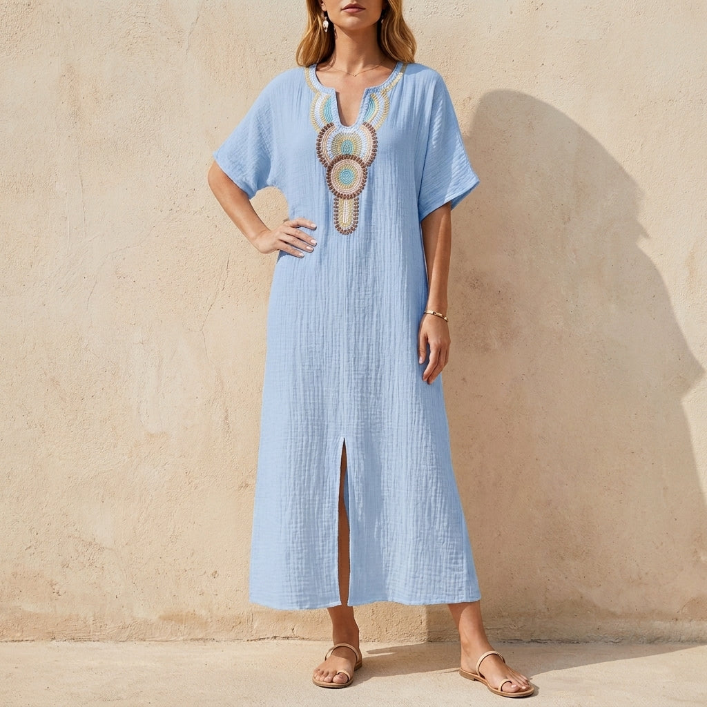 Embellished Bohemian Caftan MIdi Dress for Resort Escapes