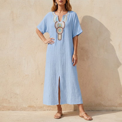 Embellished Bohemian Caftan MIdi Dress for Resort Escapes