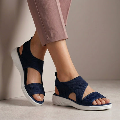 Orthopedic Textured Knit Fish-Mouth Sandals with Contoured Platform Sole
