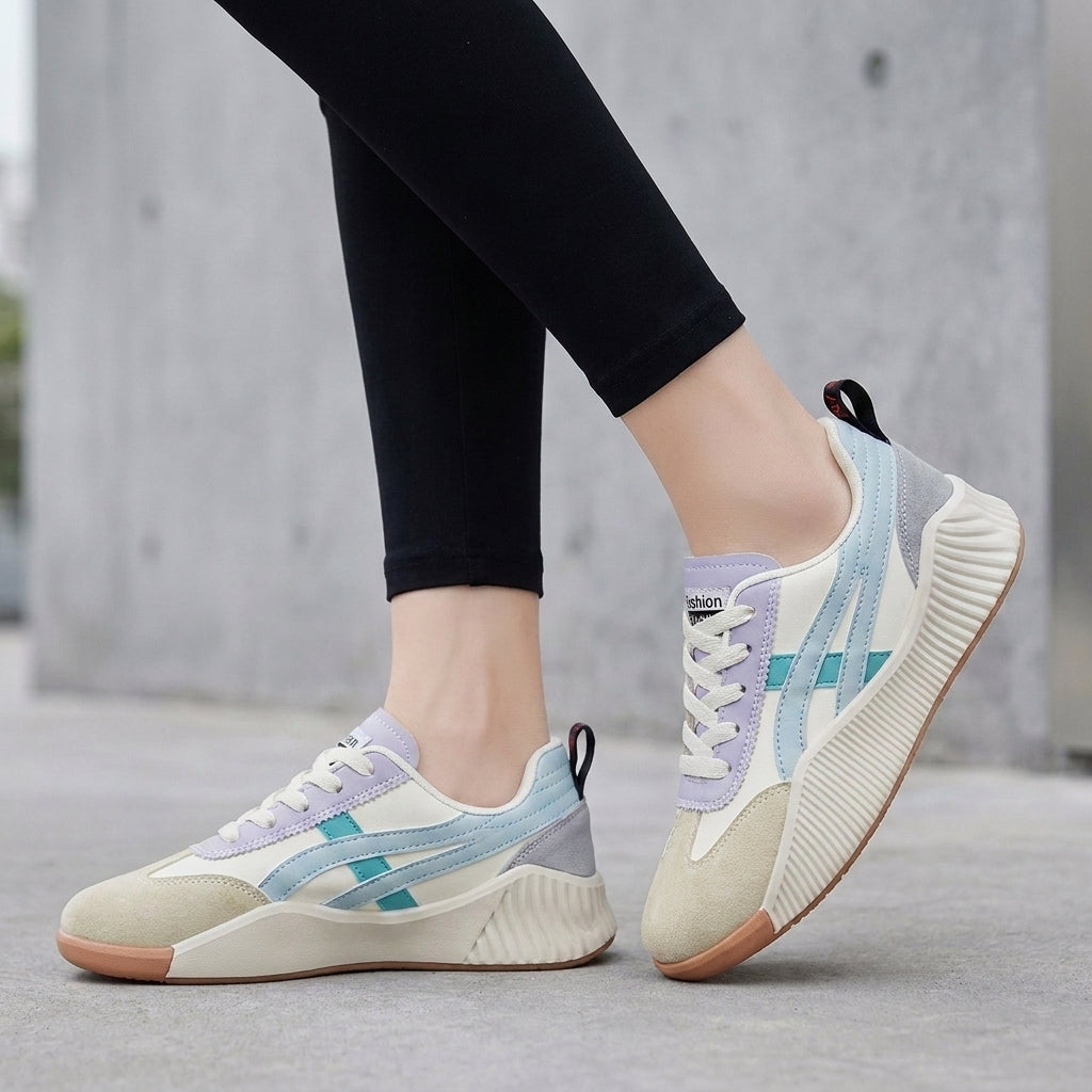 Low-Top Women's Sneakers with Sueded Overlays and Chunky Ribbed Sole