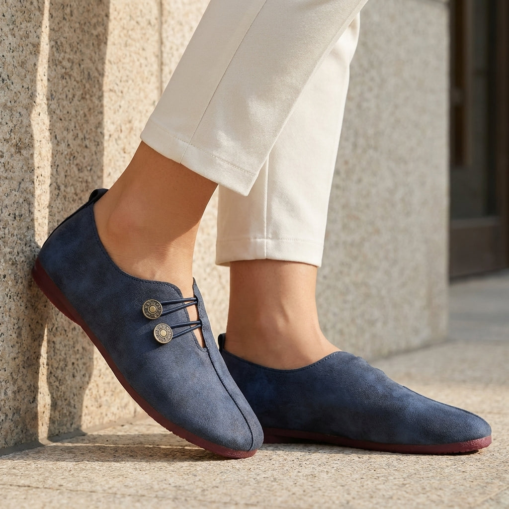 Marina Vintage Button Accent Comfort Flats